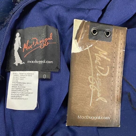 Mac Duggal Midnight Blue Embellished Flutter Sleeve Tea-Length Dress Size 0 NEW! - Picture 7 of 13